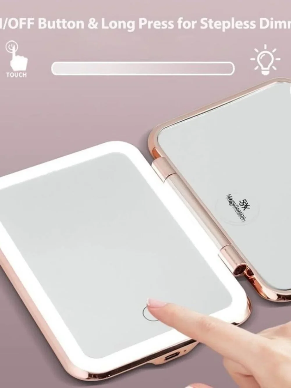 Jenni V Rose Gold LED Lighted Compact Mirror 5X Magnifying Power Bank